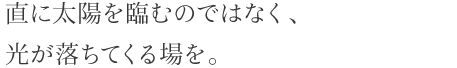 直に太陽を臨むのではなく、光が落ちてくる場を。